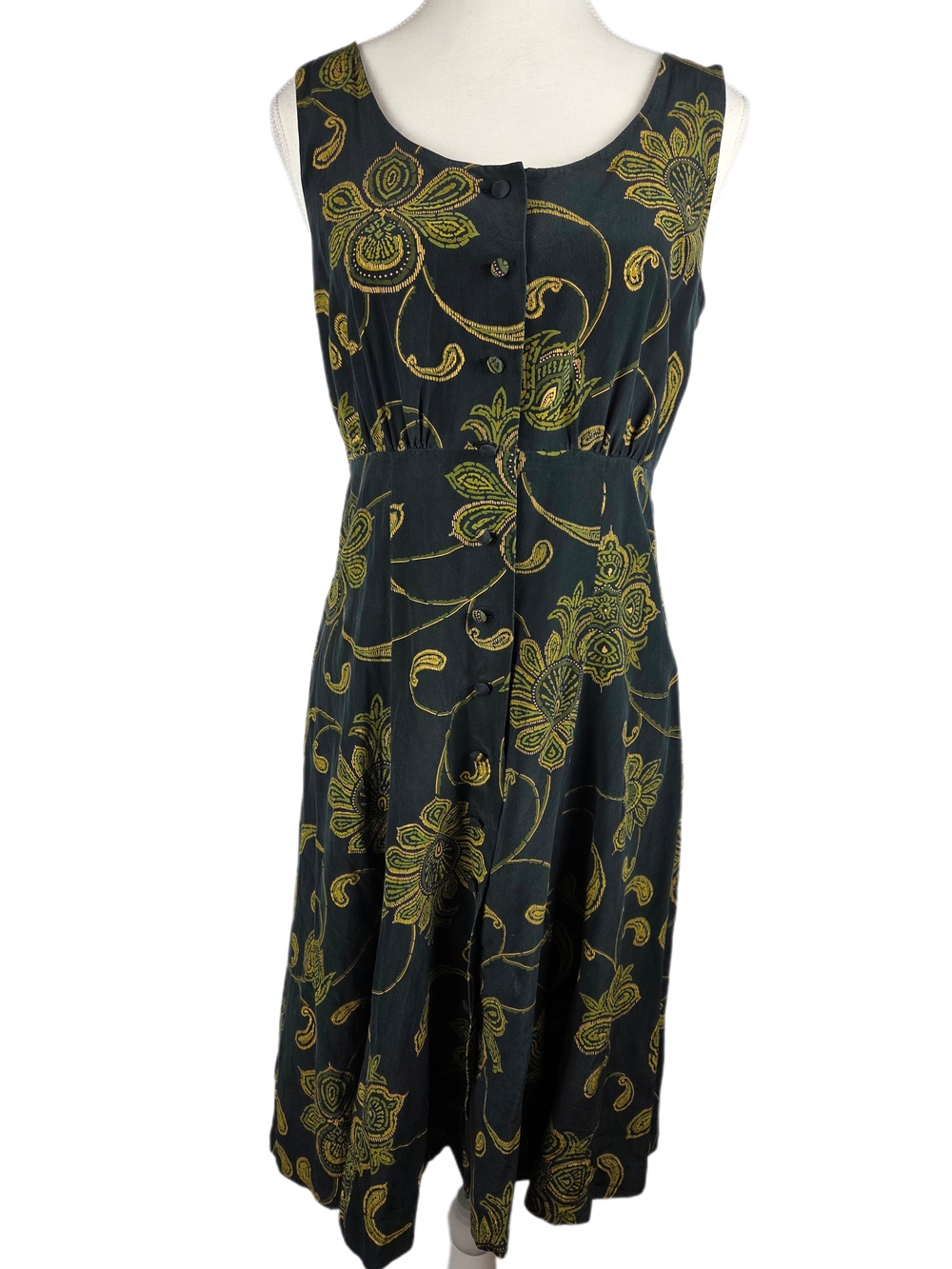 Sleeveless Black Dress with Gold Floral Print